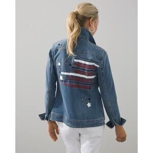 Chico’s American Dream Americana Flag Embroidered Beaded 1 Small